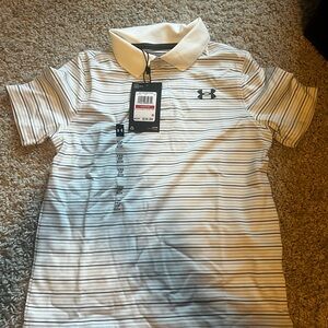 Under Armour Boys White Polo with Thin Black & Gray Stripes